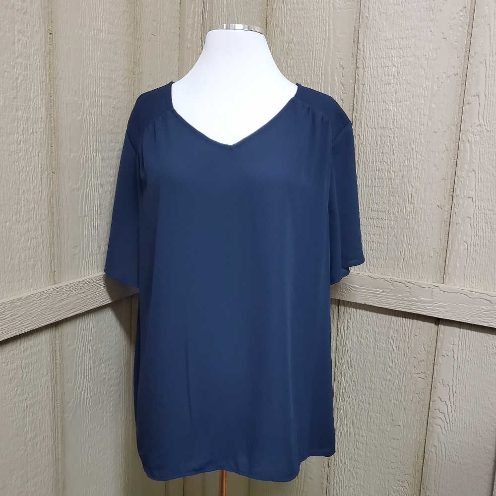 Christopher And Banks XL Popover Black Blouse Shor